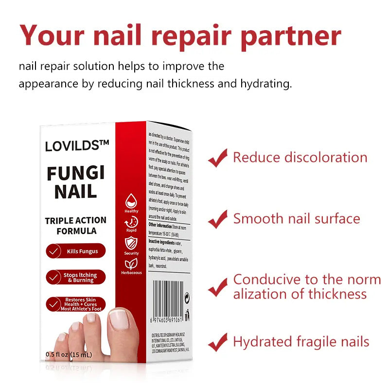 LOVIDS™Powerful toenail fungus treatment, antifungal solution for toenails or fingernails, triple action formula removes fungus, repairs and renews damaged nails